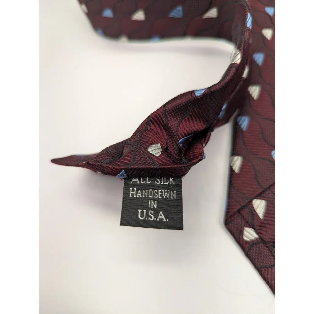 Jacobs & Roberts Wavy Maroon/Blue Silk‎ Pointed Classic Necktie Tie